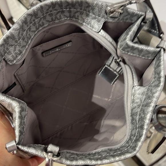 Michael Kors Mirella Small Metallic Signature Logo Crossbody Bag 
Silver 
NWT - Picture 10 of 16